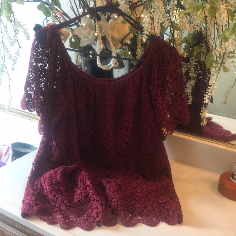 Beautiful Fall Crochet Top Rich Burgundy Red
